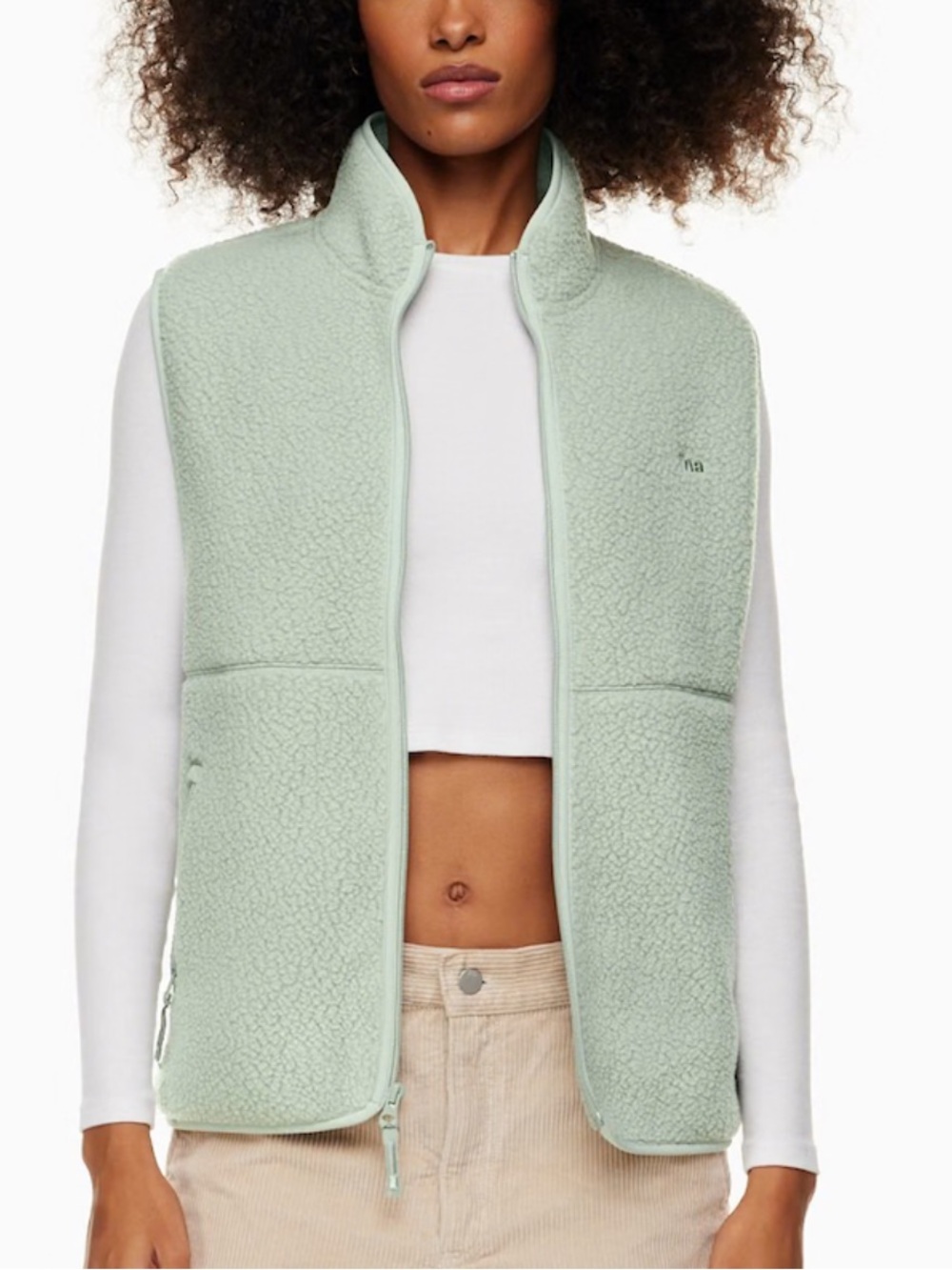 TNA Light Sage Sherpa Zip-Up Vest